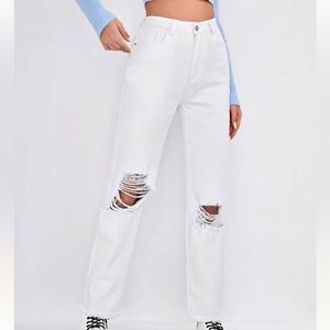 Shein white straight leg jeans